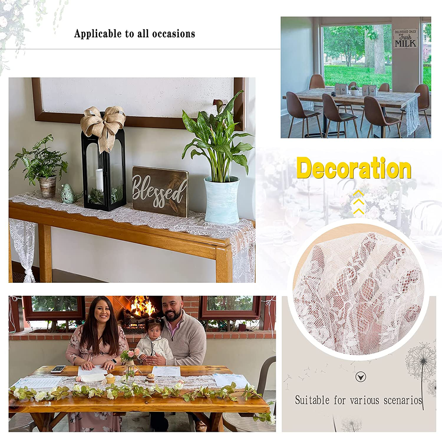 14X120 Inch Lace Table Runner Rectangle Table Runner Baby Shower Table Runner Farmhouse Boho Tabletop Decorations