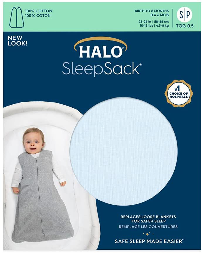 HALO Sleepsack 100% Cotton Wearable Blanket, TOG 0.5, Baby Blue, X-Large