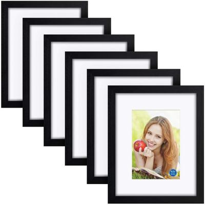 8x10 inch Picture Frames Made of Solid Wood and HD Glass Display Photos 5x7 with Mat or 8x10 Without Mat 6PK Black