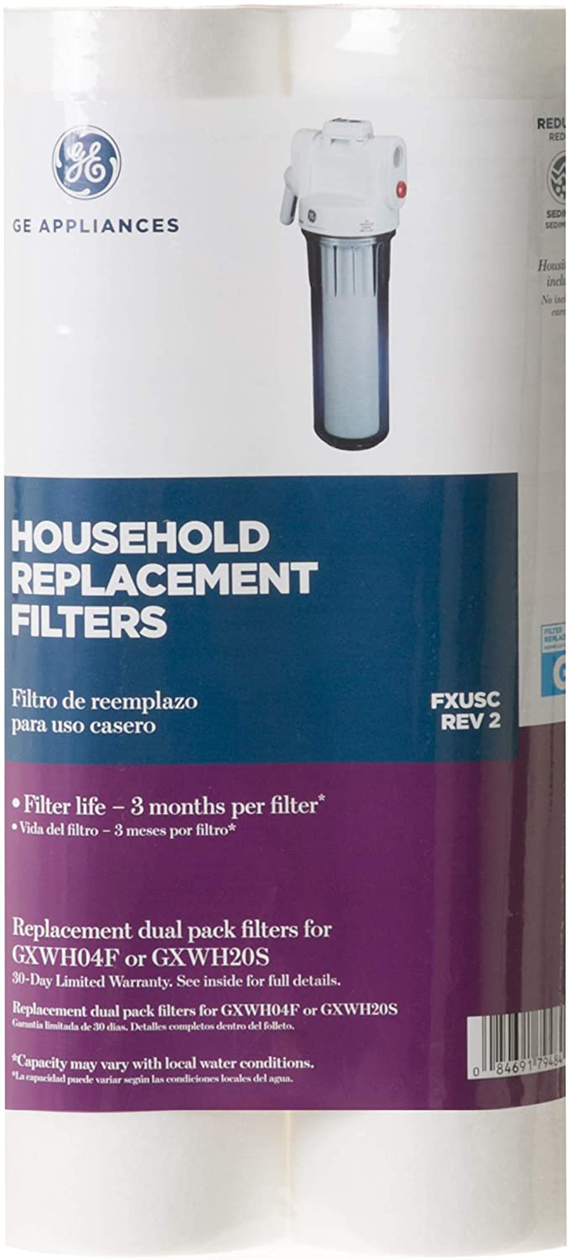 GE Appliances FXUSC Whole Home Universal System Basic Replacement Water Filter (2-pack), White