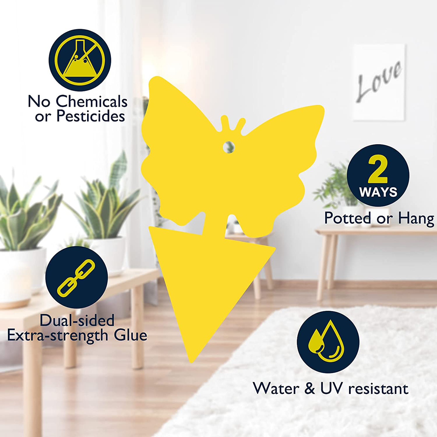 Garsum Yellow Sticky Fruit Fly Traps 120 Pcs Gnat Trap for Indoor/Outdoor Houseplant Sticky Bug Insect Catcher Glue Trappers