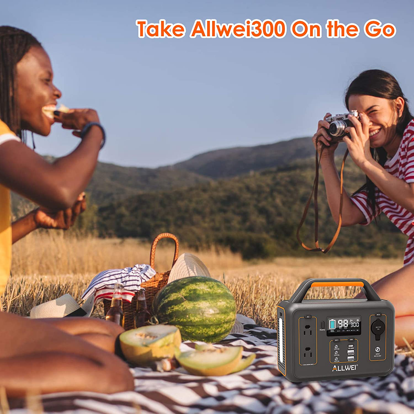 ALLWEI Portable Power Station, 300W/Peak 600W Solar Generator 280Wh/78000mAh CPAP Backup Lithium Battery Pack with LED light,Pure Sine Wave AC Outlet,PD 60W,for Outdoors Camping Travel Emergency