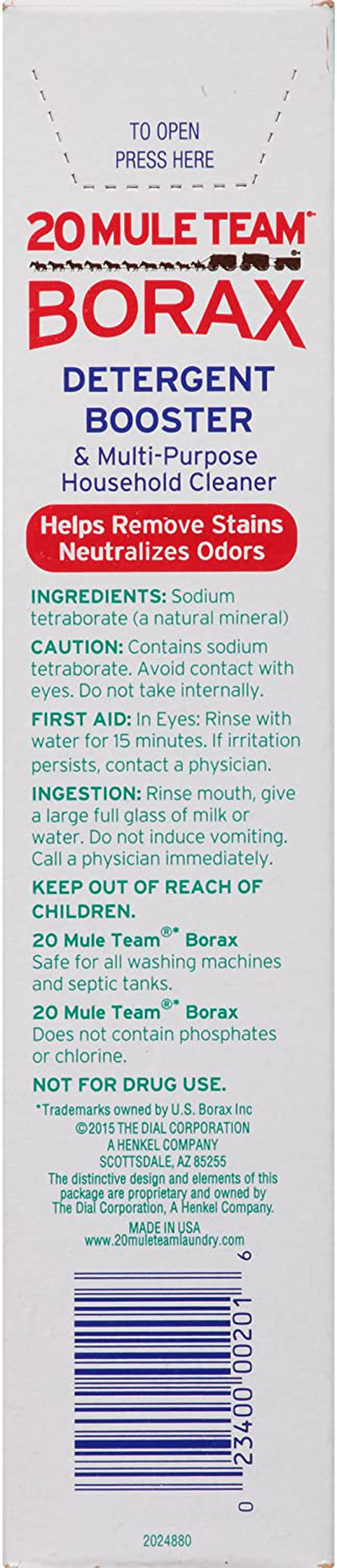 20 Mule Team All Natural Borax Laundry Detergent Booster & Multi-Purpose Household Cleaner, 65 Ounce, 4 Count
