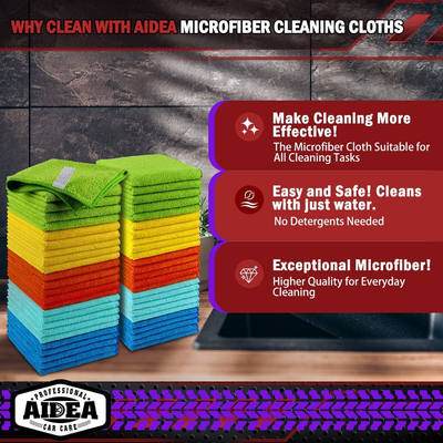 50 Pack Microfiber Cleaning Cloths - Lint Free & Absorbent (12in.x12in.)