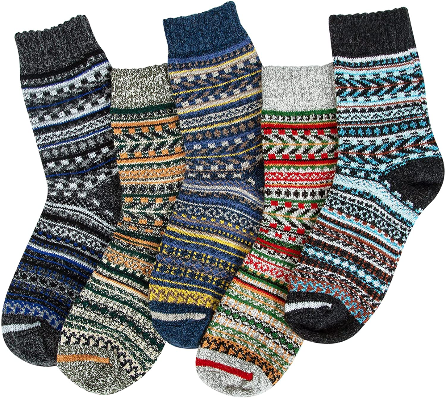 Womens Wool Socks, 5 Pairs Vintage Thick Knit Winter Warm Socks for Women Men Gifts