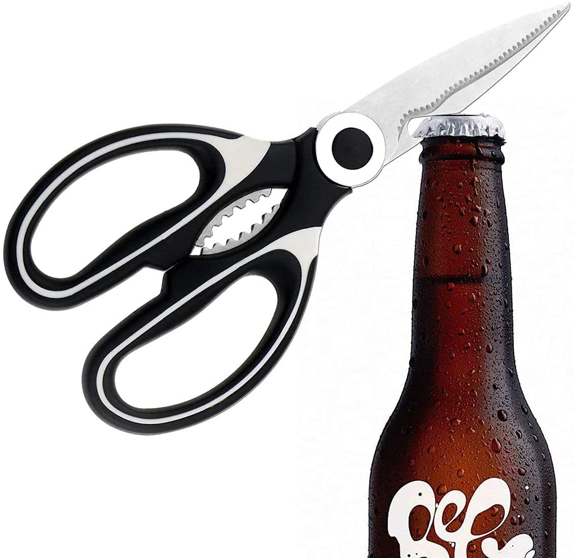 Kitchen Shears Multi Purpose Strong Stainless Steel Kitchen Utility Scissors with Cover Poulry,Fish, Meat, Vegetables Herbs, Bones, Dishwasher Safe (Black)