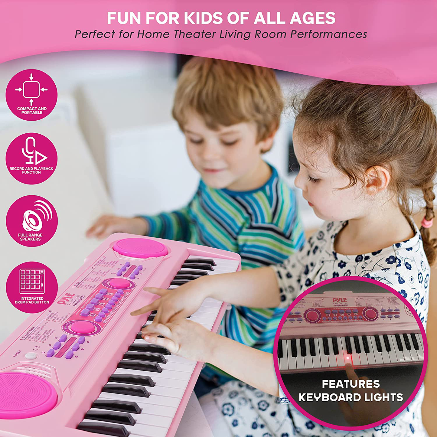 Pyle, Electric Keyboard 49 Keys-Portable Digital Musical Karaoke Piano Keyboard-100 Tunes/Rhythms, 50 Demos, Rechargeable Battery-Wired Microphone-Beginners Kids