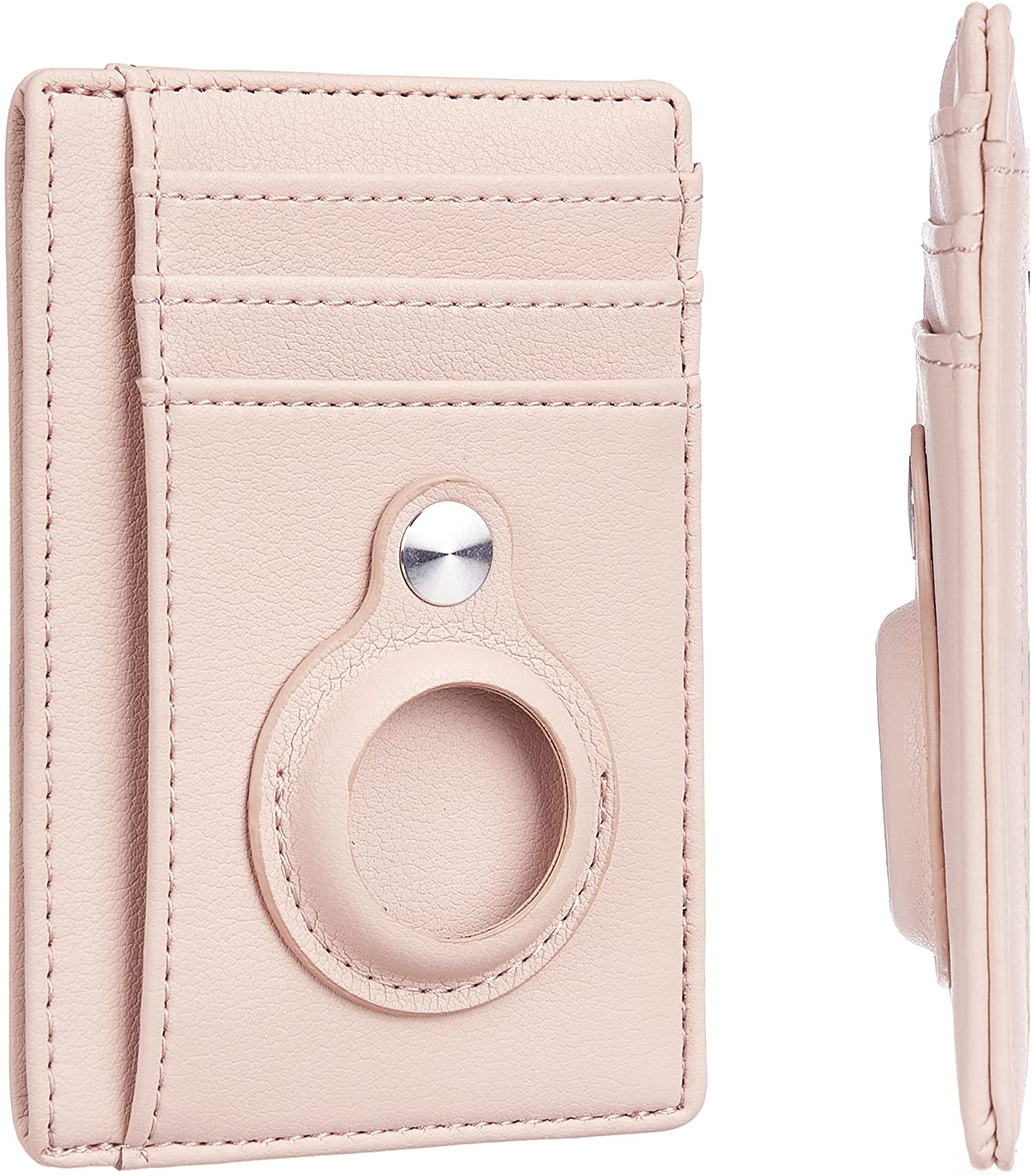 Hawanik Genuine Leather Slim Minimalist Front Pocket Wallet with Built-In Holder for Airtag