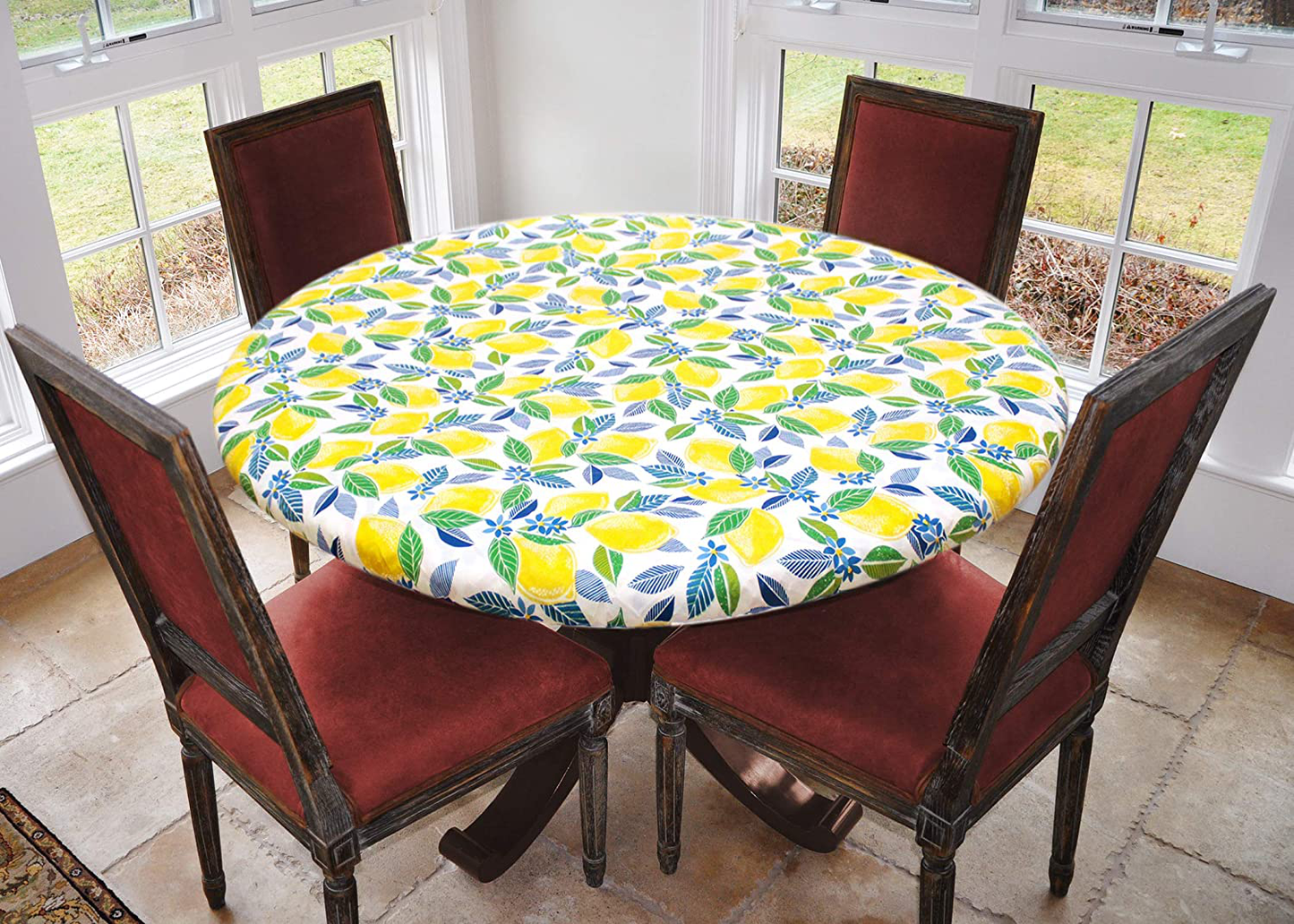 Covers For The Home Deluxe Elastic Edged Flannel Backed Vinyl Fitted Table Cover - Antique Fruit Pattern - Small Round - Fits Tables up to 40" - 44" Diameter