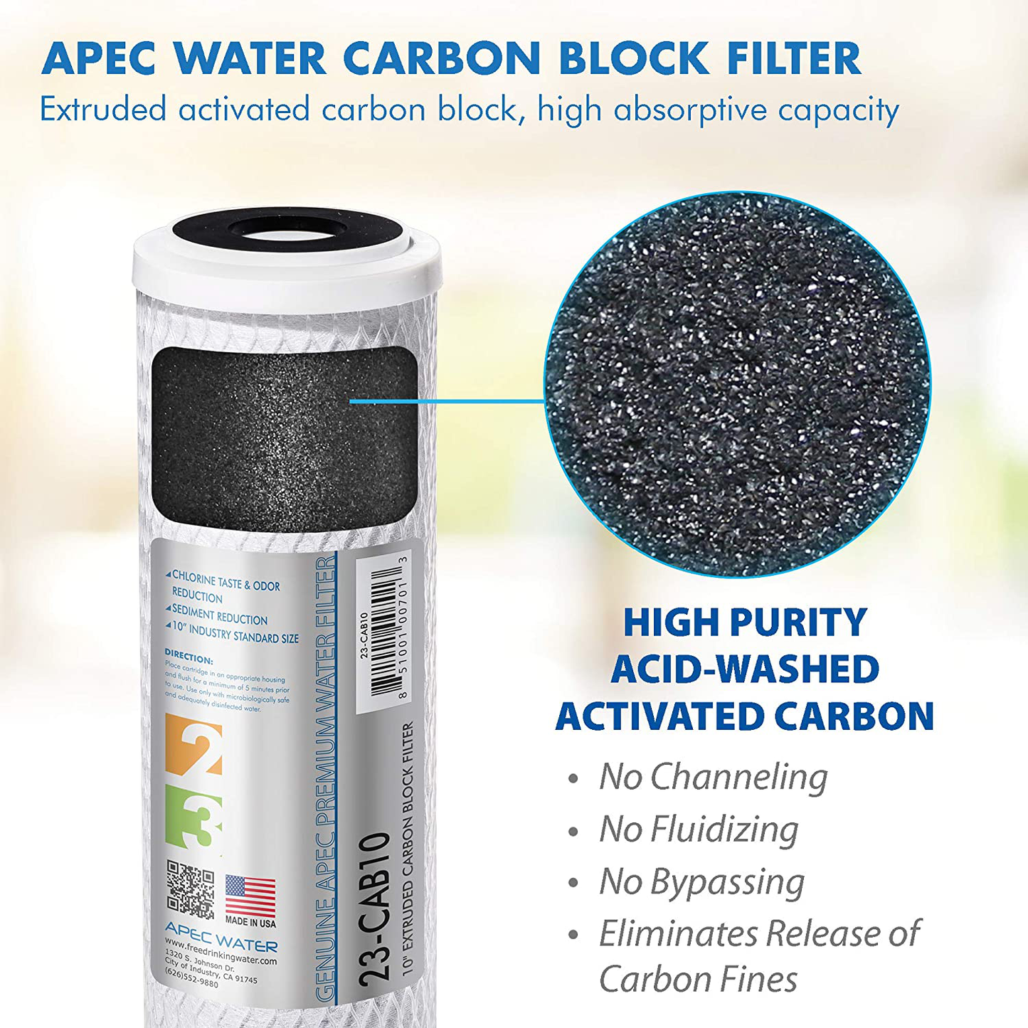 APEC Water Systems Filter-Set US Made Double Capacity Replacement Stage 1-3 for Reverse Osmosis System, White & DE 10" Inline Carbon Filter with ¼” Quick Connect For Reverse Osmosis Filter System