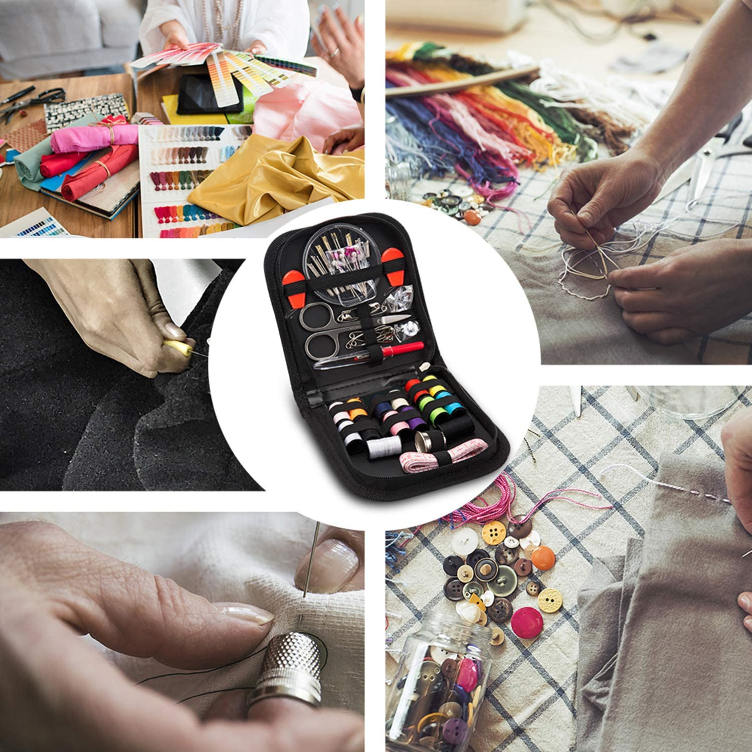 Sewing Kit, OKOM Mini Small Basic Fine Sewing Set, Portable DIY Sewing Kit for Beginner, Traveller and Emergency Clothing Fixes, Contains Scissors, Thimble, Thread, Sewing Needle, Tape Measure Etc.