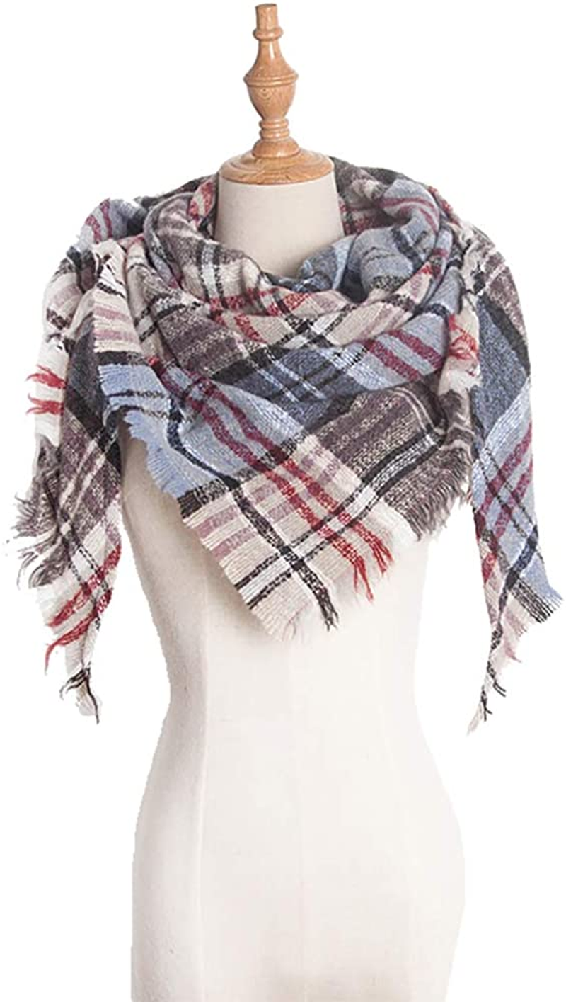 Wander Agio Womens Warm Scarf Triangle Shawls Winter Scarves Stripe Plaid Fichu Rough Surface