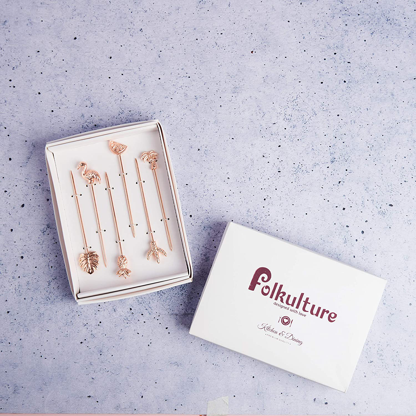 Stainless Steel Cocktail Picks or Martini Sticks, Reusable Toothpicks for Drinks or Bloody Mary Skewers, Garnish Sticks for Appetizers, Olives or Fruits, Set of 6, Rosegold