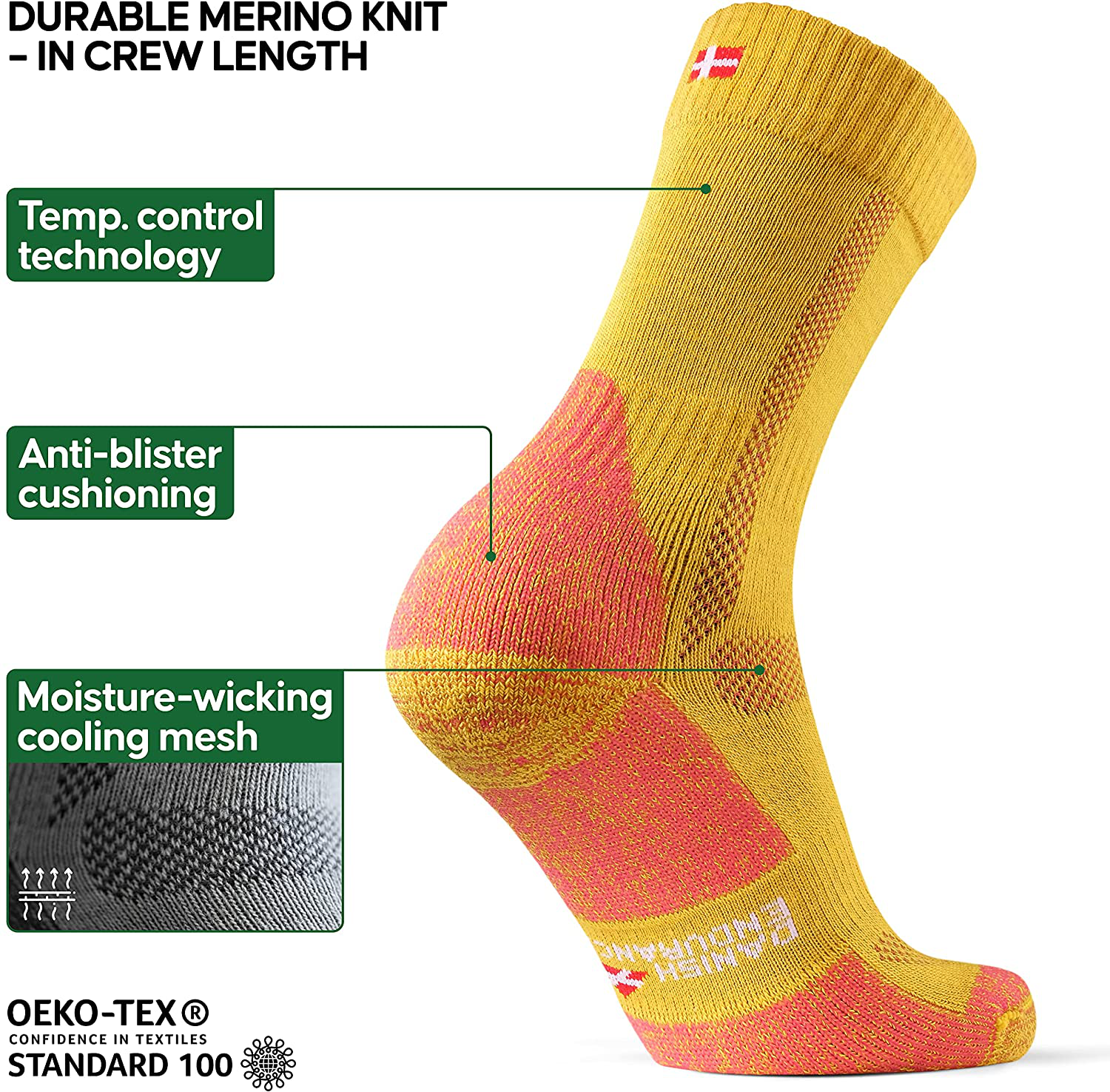 Merino Wool Cushioned Hiking Socks 1-Pack for Men, Women & Kids, Made in EU, Walking, Trekking, Work, Outdoor
