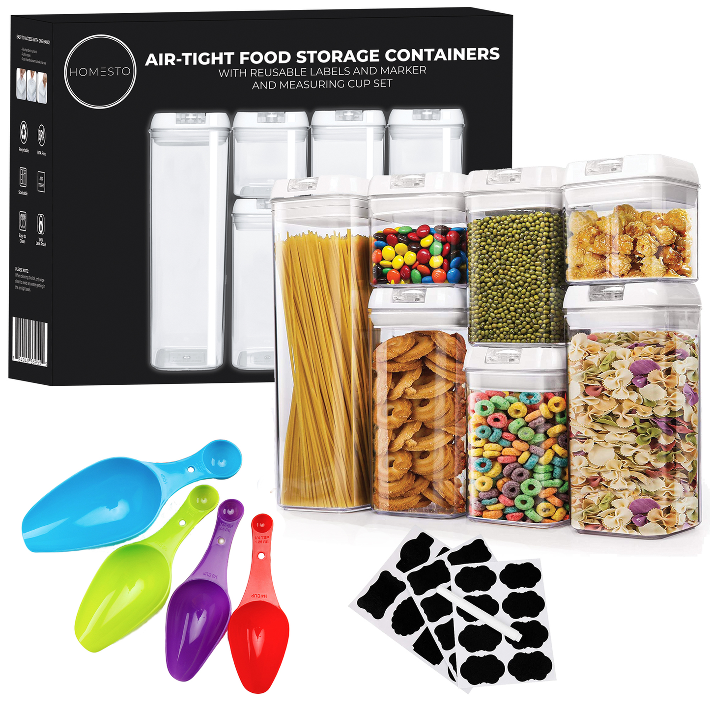 HOMESTO Airtight Food Storage Container Set - BPA-Free - Kitchen Pantry Organization for Flour, Cereal with Improved Lids (7 Piece)
