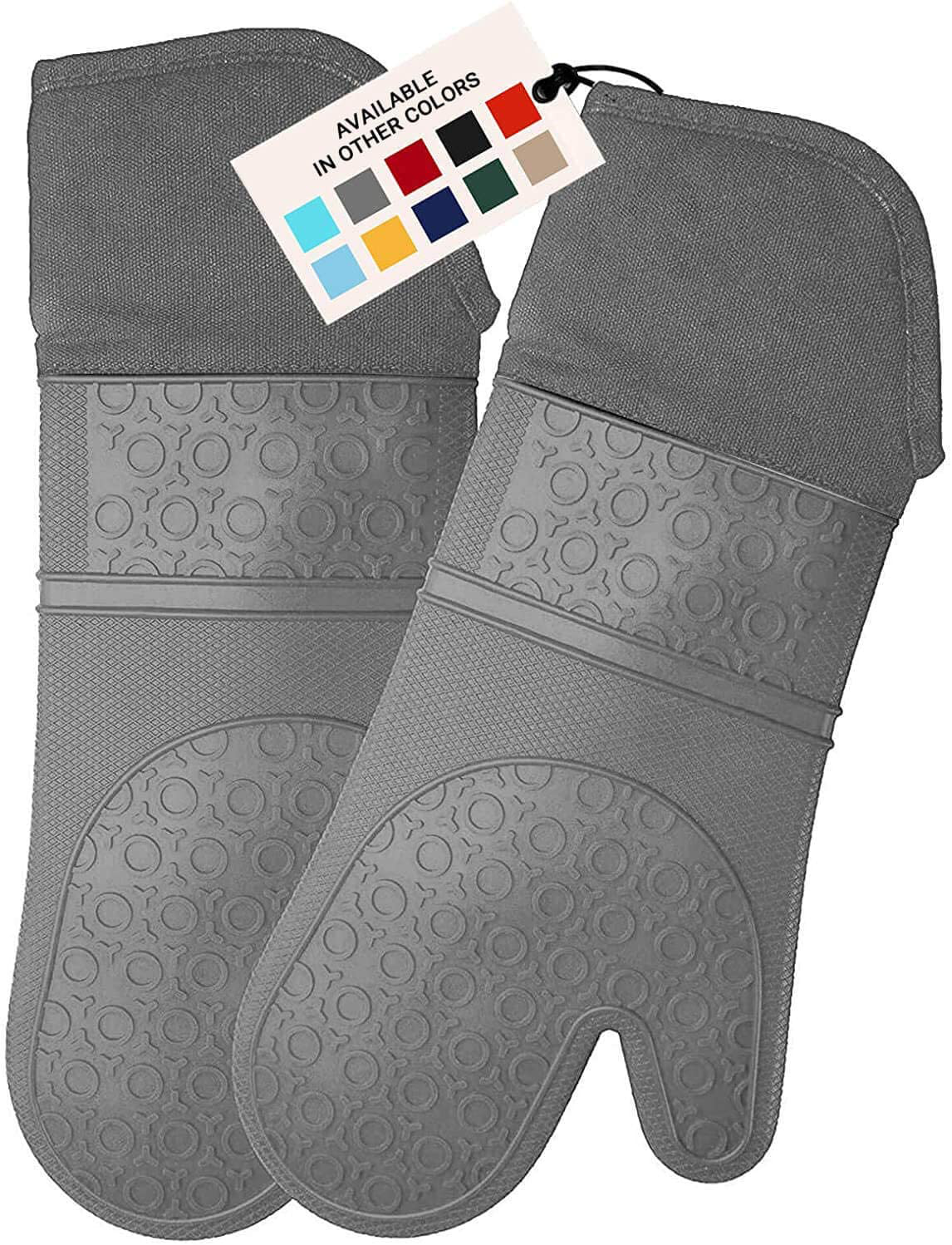 HOMWE Extra Long Professional Silicone Oven Mitt, Oven Mitts with Quilted Liner, Heat Resistant Pot Holders, Flexible Oven Gloves