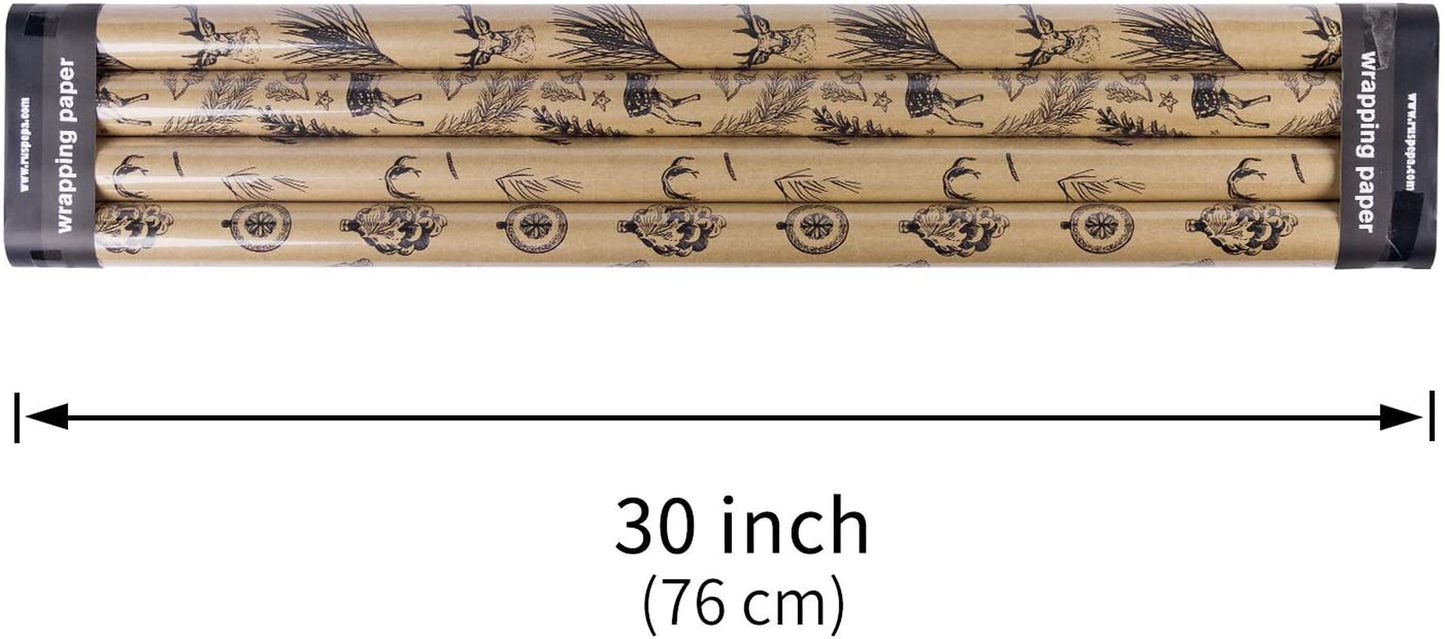 RUSPEPA Christmas Wrapping Paper - Christmas Elements Print Paper - 4 Roll-30Inch X 10Feet per Roll