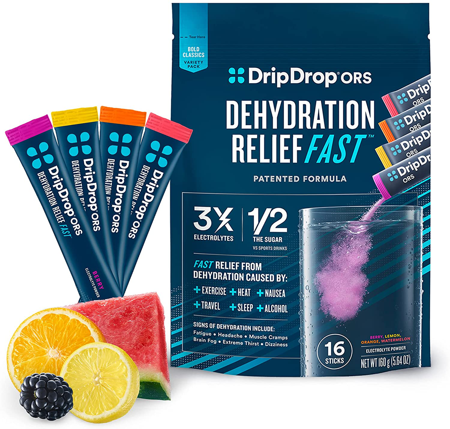 Dripdrop ORS - Electrolyte Powder for Dehydration Relief Fast - for Workout, Sweating, Heat, & Travel Recovery