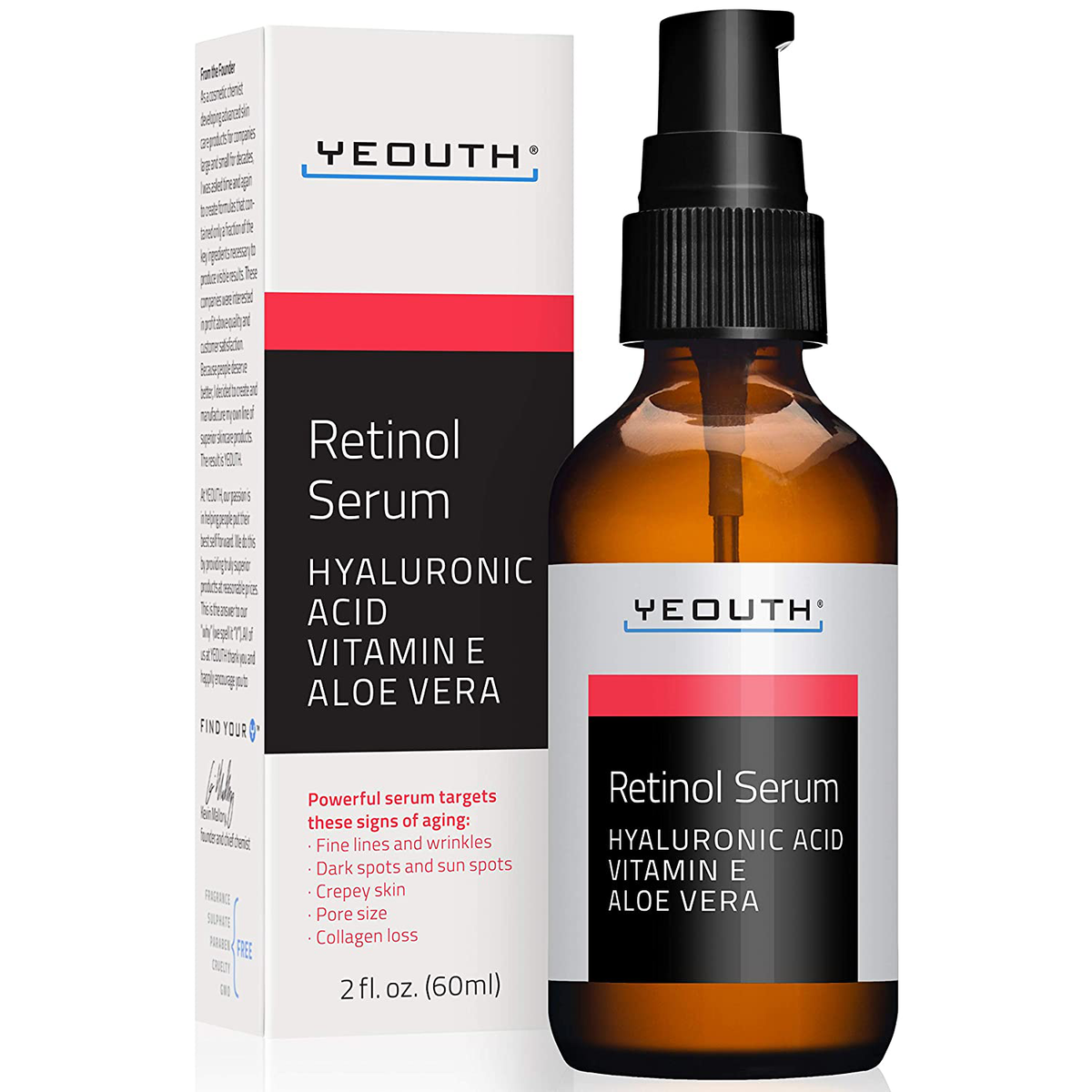 Retinol Serum 2.5% with Hyaluronic Acid, Aloe Vera, Vitamin E - Boost Collagen Production, Reduce Wrinkles, Fine Lines, Even Skin Tone, Age Spots, Sun Spots