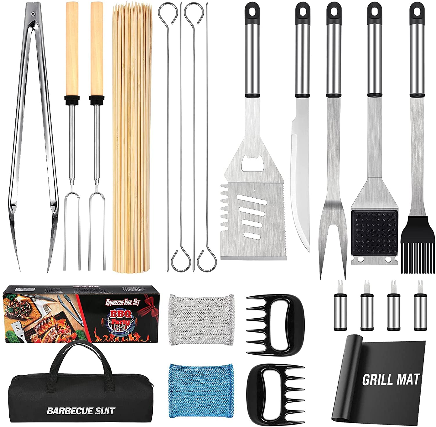 122 PCS Grill Set BBQ Tools Gifts for Men & Women, Grilling Tools Set for Outdoor Grill, Stainless Steel BBQ Kit, Grill Mats for Camping/Backyard Barbecue, Grill Utensils Set for Dad