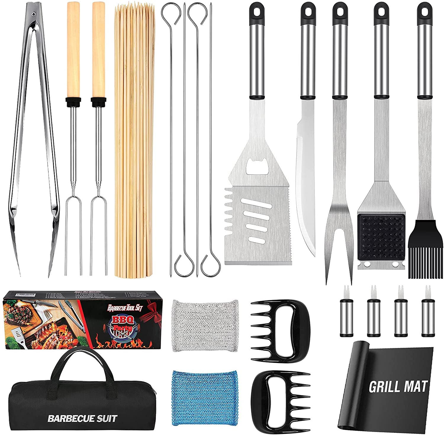 122 PCS Grill Set BBQ Tools Gifts for Men & Women, Grilling Tools Set for Outdoor Grill, Stainless Steel BBQ Kit, Grill Mats for Camping/Backyard Barbecue, Grill Utensils Set for Dad