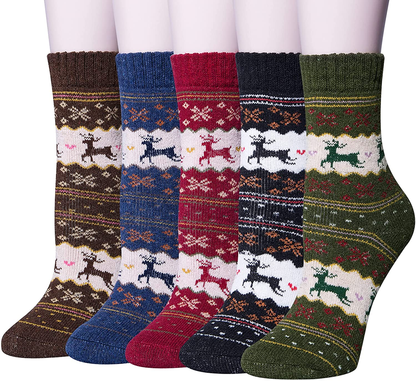 Womens Wool Socks, 5 Pairs Vintage Thick Knit Winter Warm Socks for Women Men Gifts