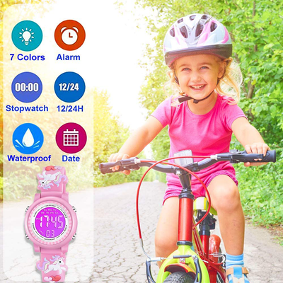 Venhoo Kids Watches 3D Cartoon Waterproof 7 Color Lights Toddler Wrist Digital Watch with Alarm Stopwatch for 3-10 Year Girls Little Child