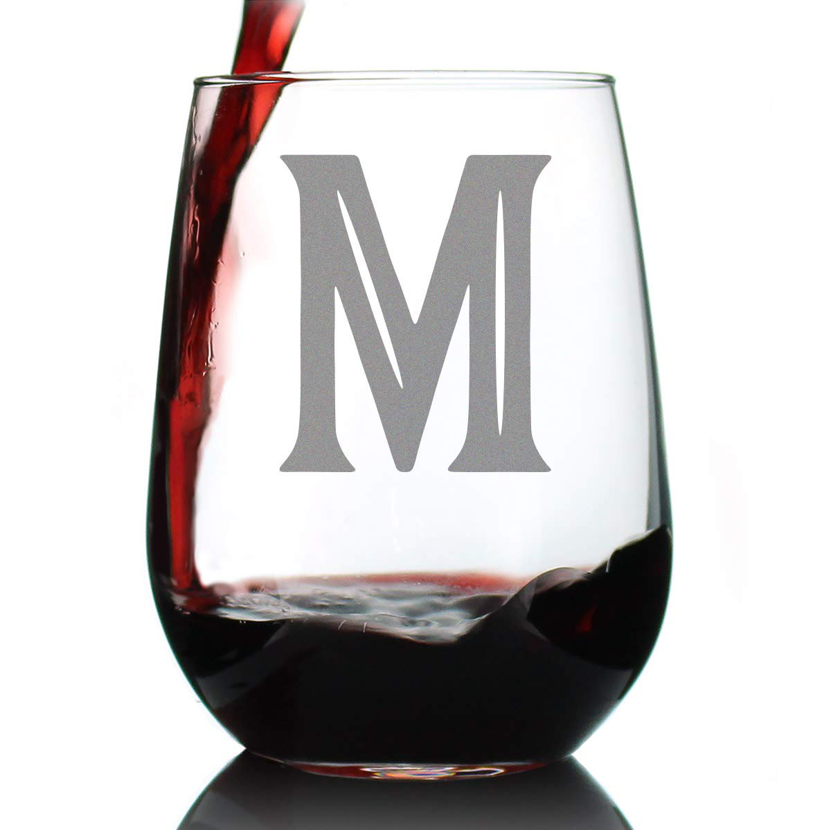 Monogram Bold Letter M - Stemless Wine Glass - Personalized Gifts for Women and Men - Large Engraved Glasses