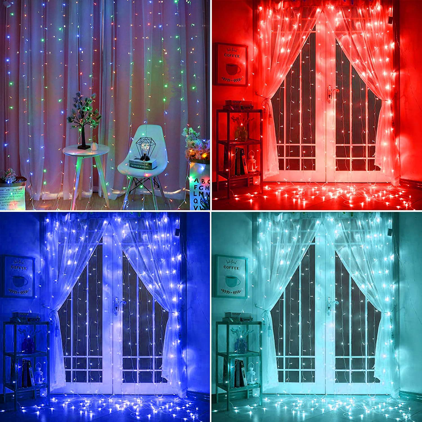 Twinkle Star 300 LED Window Curtain Lights, Christmas Rainbow RGB Color Changing 64 Functional Backdrop Light with Remote, Colorful Icicle String Light for Wedding, Party, Outdoor Indoor Decor
