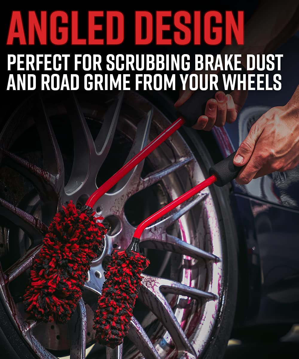 Adam's Angled Wheel Detailing Brush - Car Cleaning Wheel Brush | Use W/Wheel Cleaner, Rim Cleaner, Chrome Cleaner | Car Wash Brush Cleans Brake Dust from Barrels & Hard to Reach Areas (Large)
