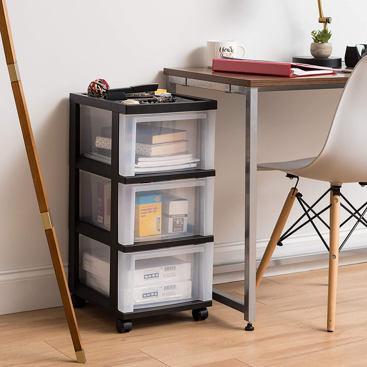 IRIS USA MC Plastic Storage Drawer, Rolling Cart with Organizer Top