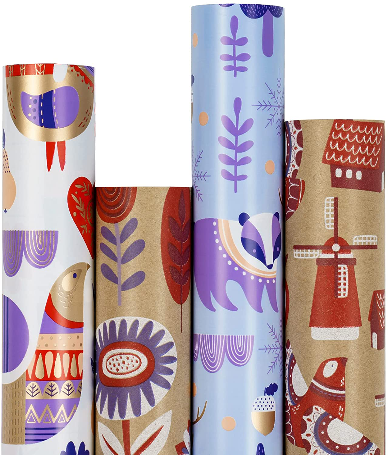 RUSPEPA Christmas Wrapping Paper, Kraft Paper - 4 Rolls - 30 Inches X 10 Feet per Roll