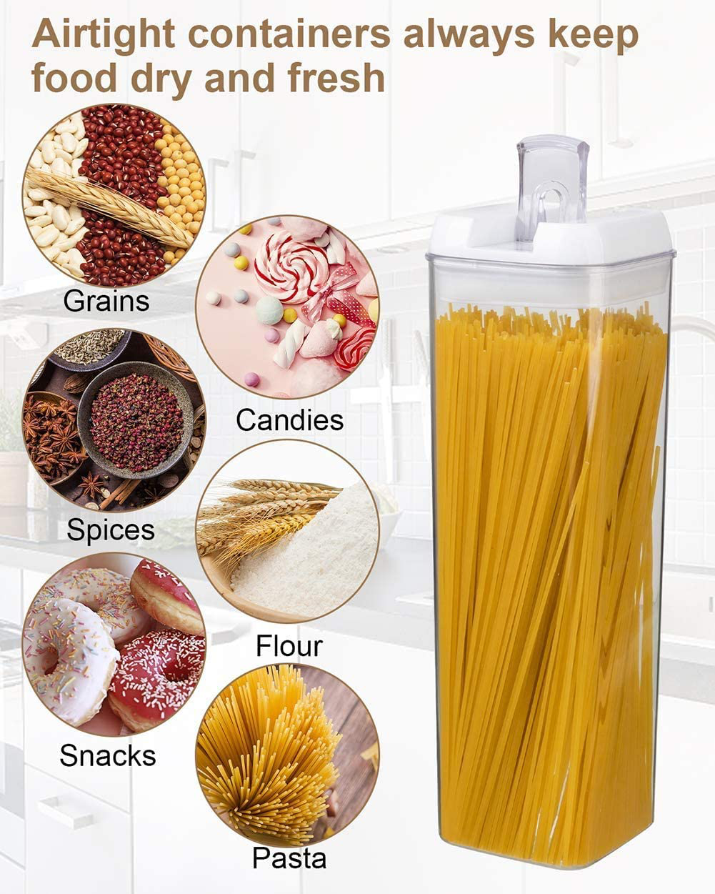 HOMESTO Airtight Food Storage Container Set - BPA-Free - Kitchen Pantry Organization for Flour, Cereal with Improved Lids (7 Piece)