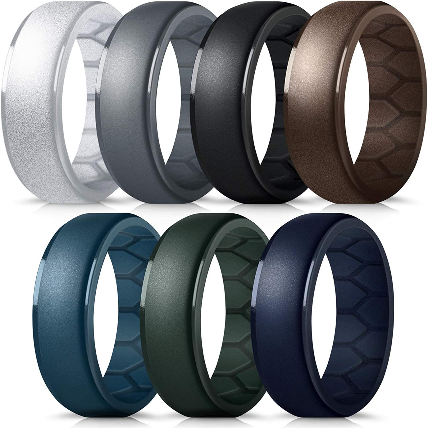Silicone Wedding Ring for Men, Breathable Airflow Inner Curve, Mens' Rubber Wedding Engagement Bands for Crossfit Workout