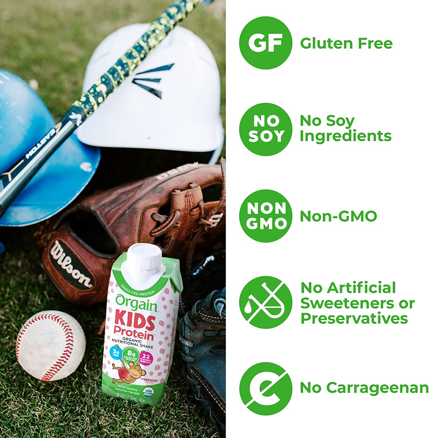 Orgain Organic Kids Protein Nutritional Shake, Strawberry - 8G of Protein, 22 Vitamins & Minerals, Fruits & Vegetables, Gluten Free, Soy Free, Kosher, Non-Gmo, 8.25 Oz, 12 Ct (Packaging May Vary)