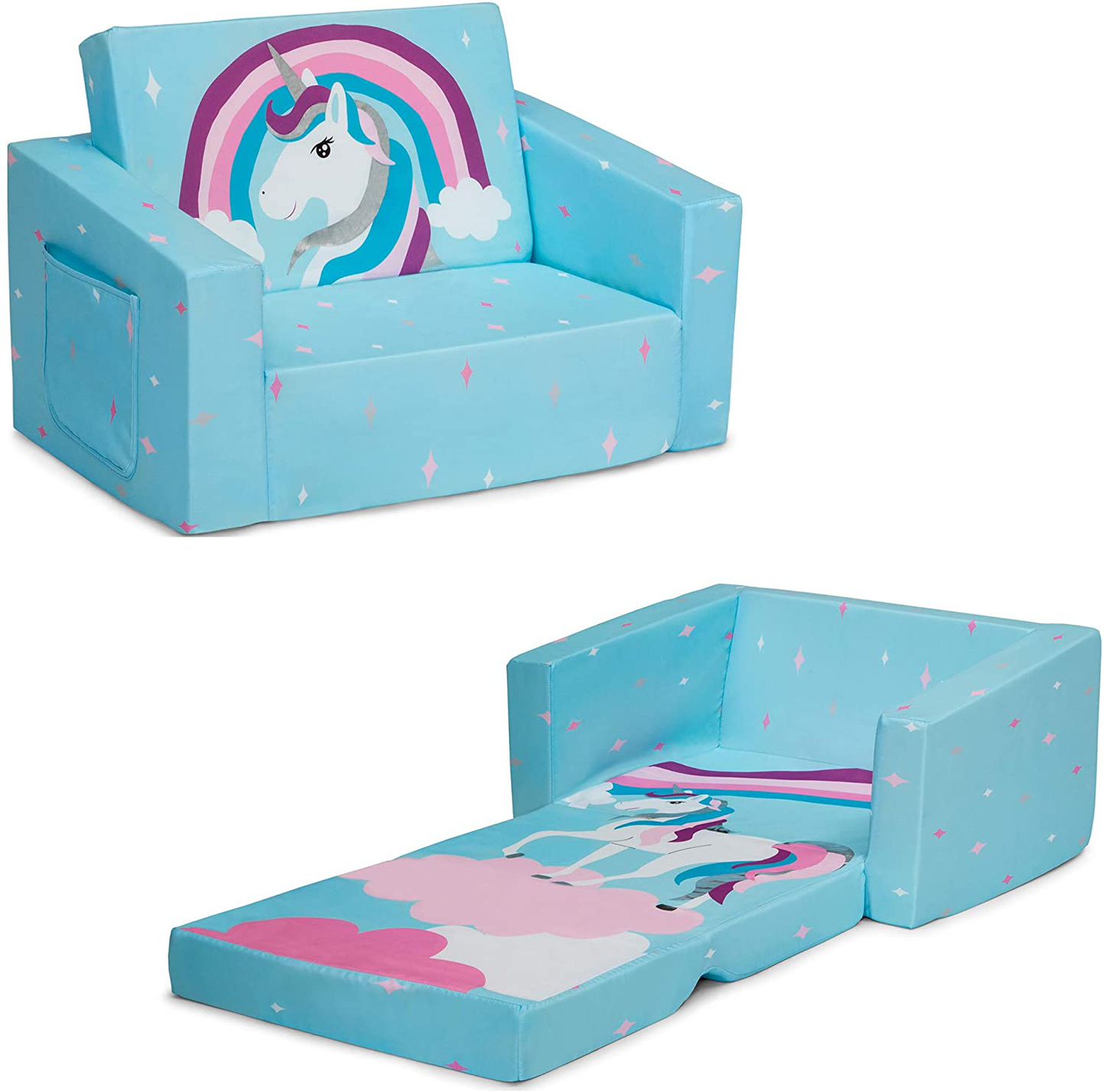 Delta Children Cozee 2-In-1 Convertible Sofa to Lounger - Comfy Flip Open Couch/Sleeper for Kids