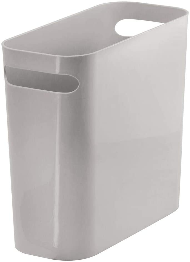mDesign Slim Plastic Rectangular Small Trash Can Wastebasket, Garbage Container Bin with Handles for Bathroom, Kitchen, Home Office, Dorm, Kids Room - 10" High, Shatter-Resistant - Black