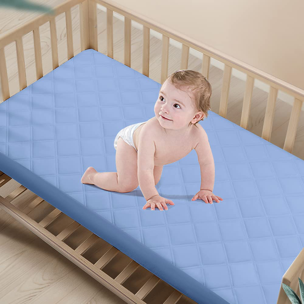 Waterproof Fitted Crib Mattress Pad and Toddler Crib Mattress Protective Baby Crib Mattress Cover Sheets Protector Bedding Sets Breathable & Hypoallergenic for Boys and Girls (Grey, Crib 28''x52'')