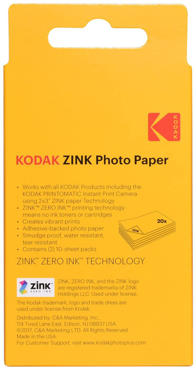 Kodak 2"x3" Premium Zink Photo Paper (20 Sheets) Compatible with Kodak Smile, Kodak Step, PRINTOMATIC