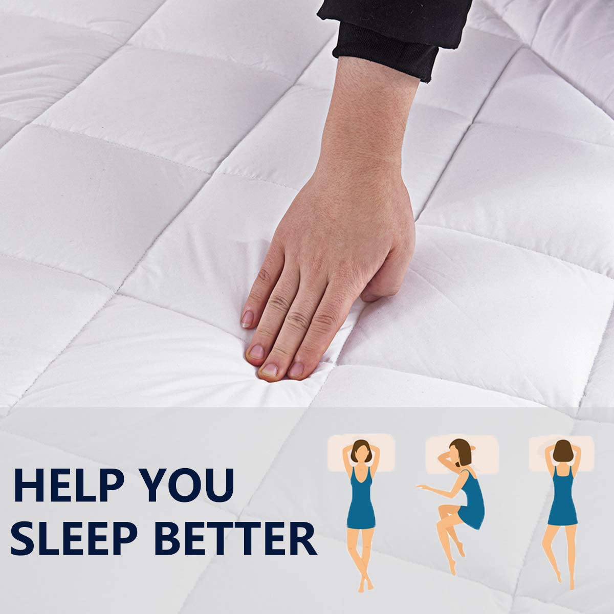 Hokly King Size Mattress Pad,Deep Pocket Protector Cover Down Fill Bed Topper with Snow Down Alternative Filler (Fit to 8-21 Inches Thickness Mattress)