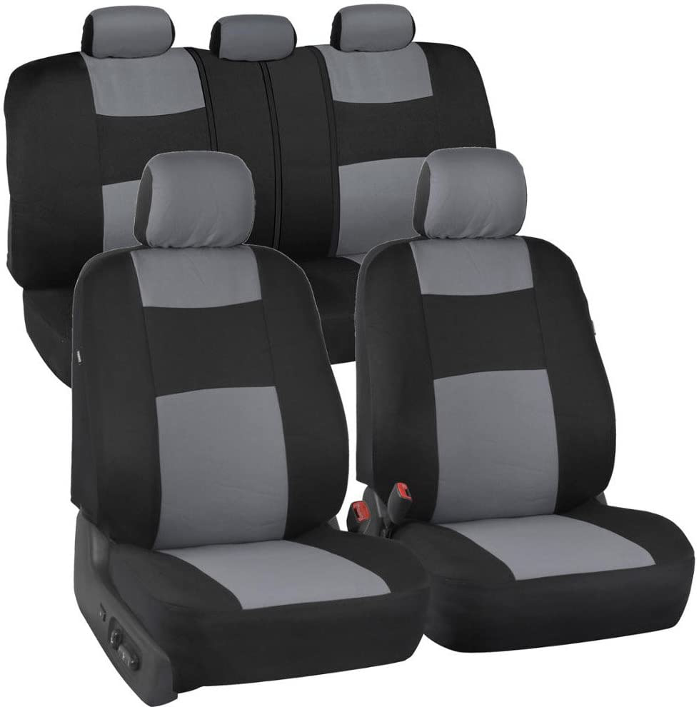 BDK PolyPro Car Seat Covers Full Set Front and Rear Split Bench Protection, Easy Install with Two-Tone Accent, Universal Fit for Auto Truck Van SUV