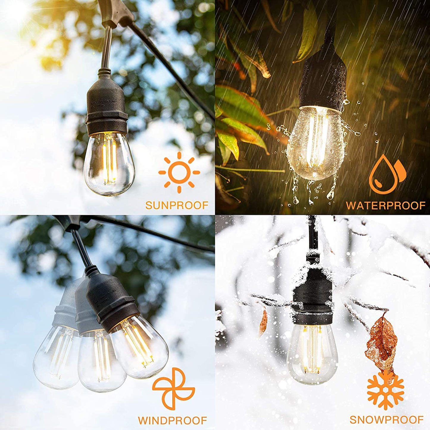 addlon LED Outdoor String Lights 48FT with 2W Dimmable Edison Vintage Shatterproof Bulbs and Commercial Grade Weatherproof Strand - UL Listed Heavy-Duty Decorative Cafe, Patio, Market Light