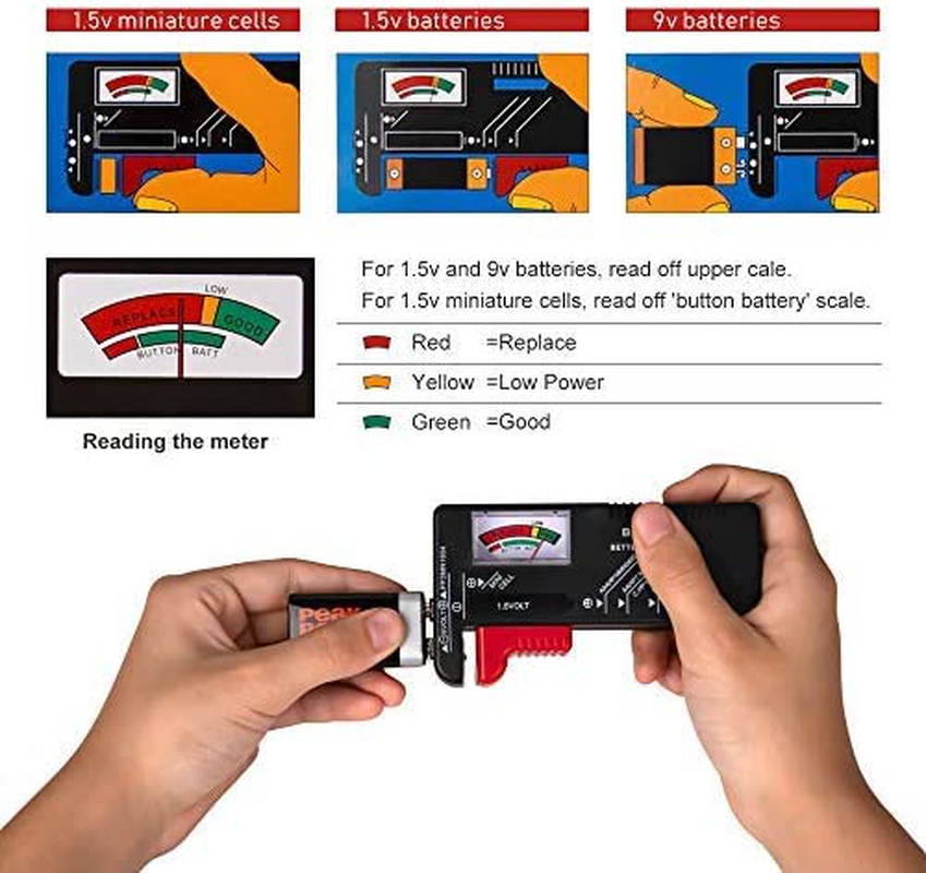 2 Pack Battery Tester, Universal Battery Checker for AA/AAA/C/D / 9V / 1.5V Button Cell Batteries