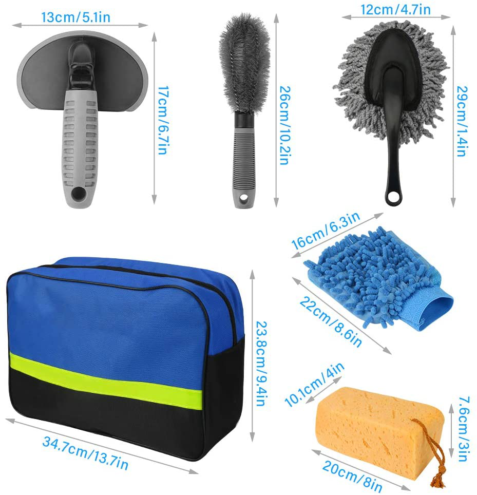 11pcs Car Cleaning Kit, Car Wash Kit for Interior and Exterior Cleaning with Canvas Bag Tire Brush Wash Sponge Duster Window Water Scraper Collapsible Bucket Wash Cloths Deer Towel Wash Glove