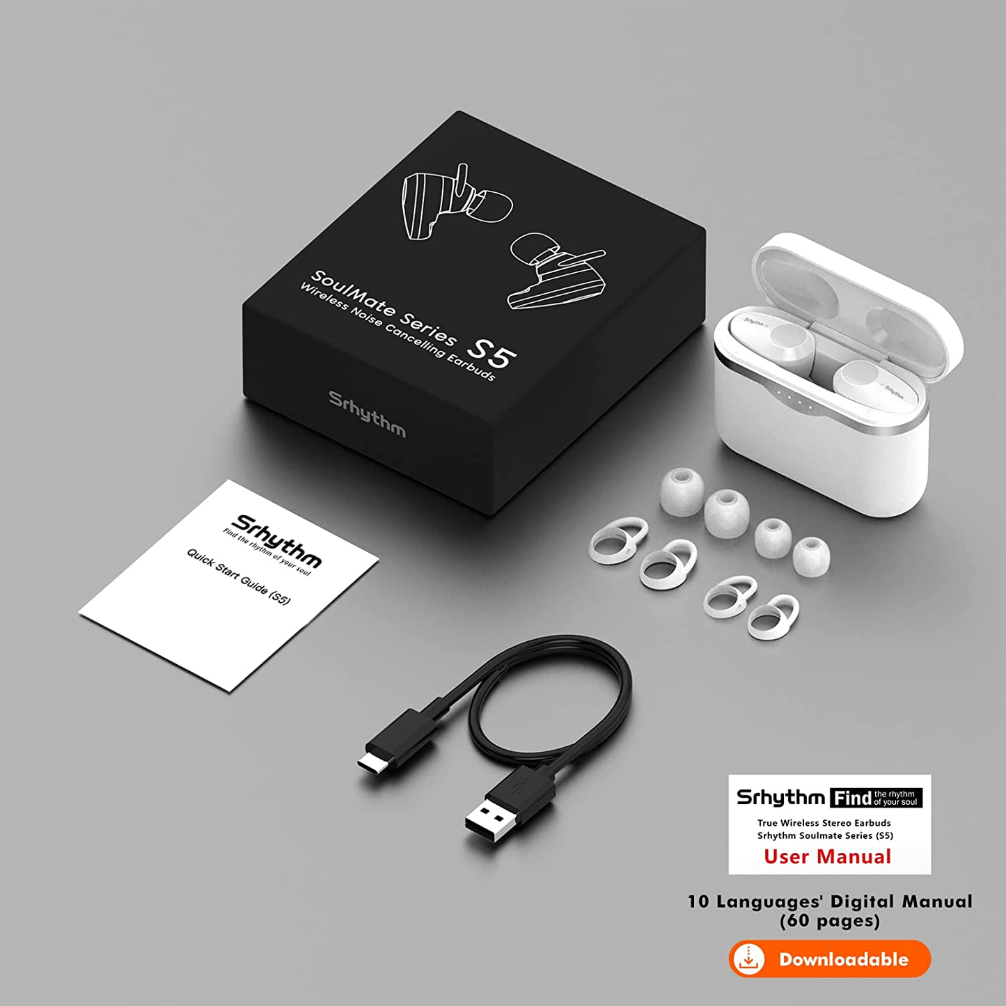 S5 Active Noise Cancelling Earbuds,Wireless ANC Bluetooth 5.1 Earphones with 50 Hours’ Playtime Hifi Stereo Deep Bass and Touch Control for Sports,Travel