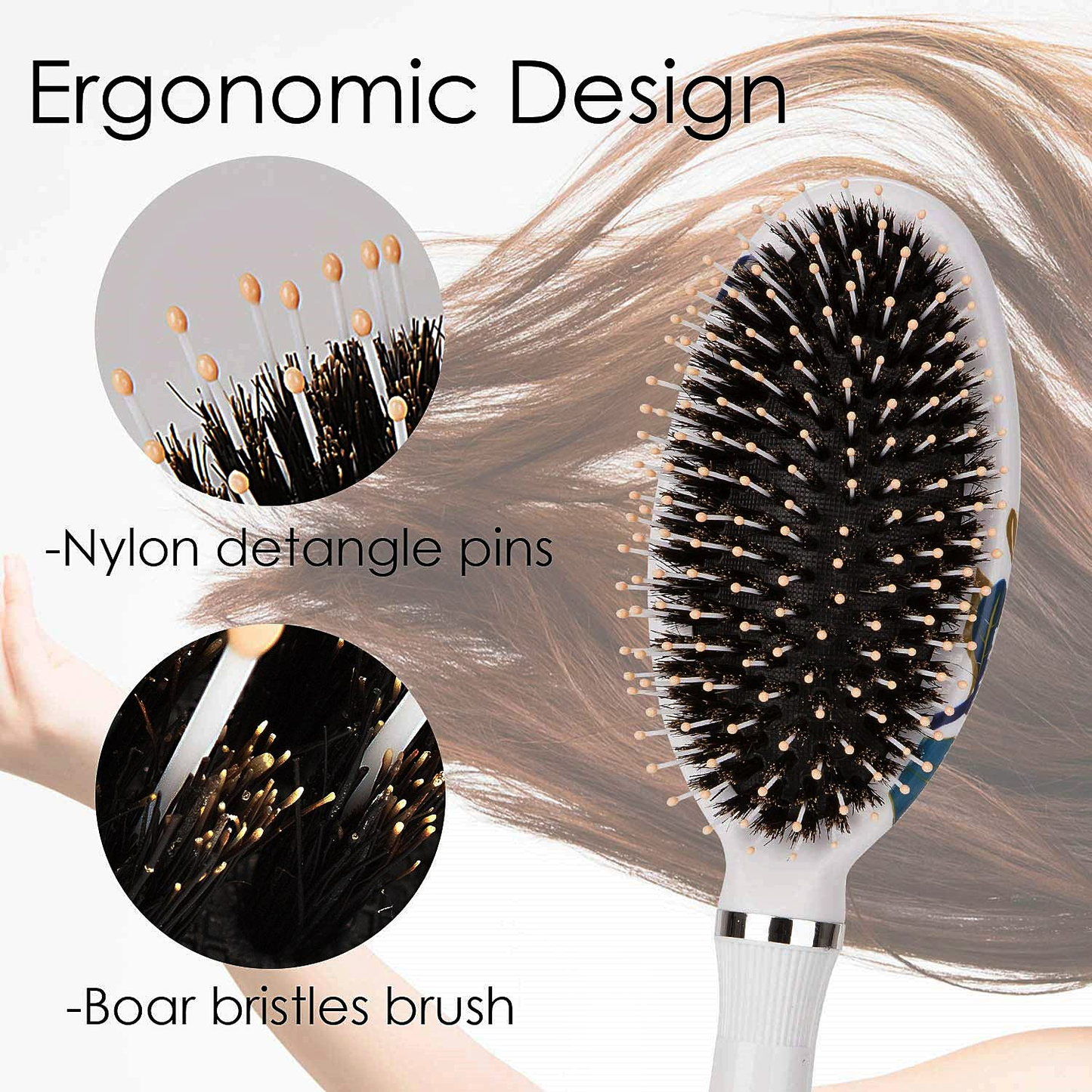 Hair Brush, Boar Bristle Hair Brushes for Women Kids Thick Curly Wet Dry Hair, Smoothing Detangling Hairbrush Adds Shine and Improves Hair Texture, Hair Comb and Giftbox Included
