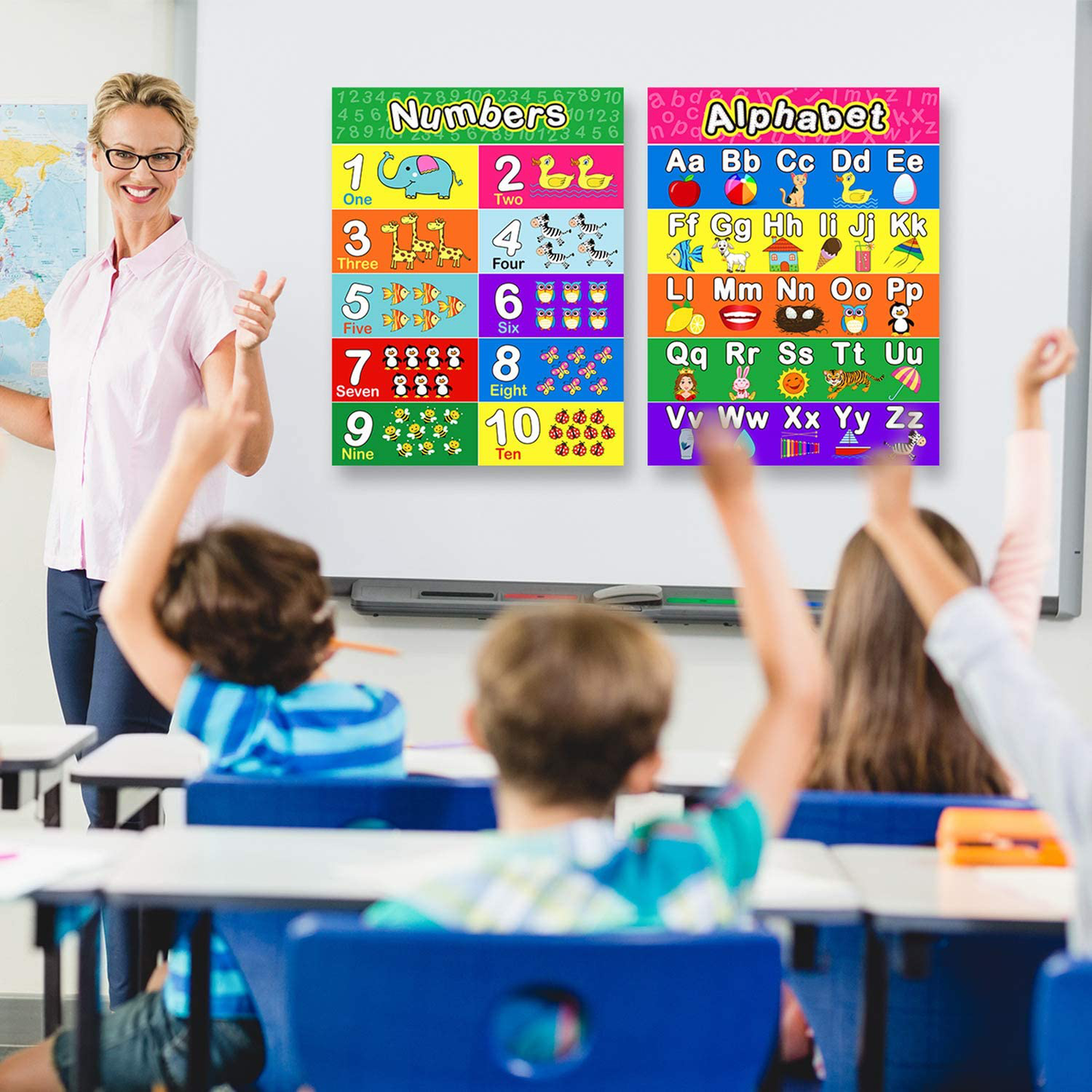 Extra Large Preschool Educational Learning Posters for Kids Toddlers, Nursery Homeschool Pre-K Kindergarten Classroom Decoration, 17 x 22 Inch (4 Pieces, Alphabet, Number 1-10, Shapes, Colors)