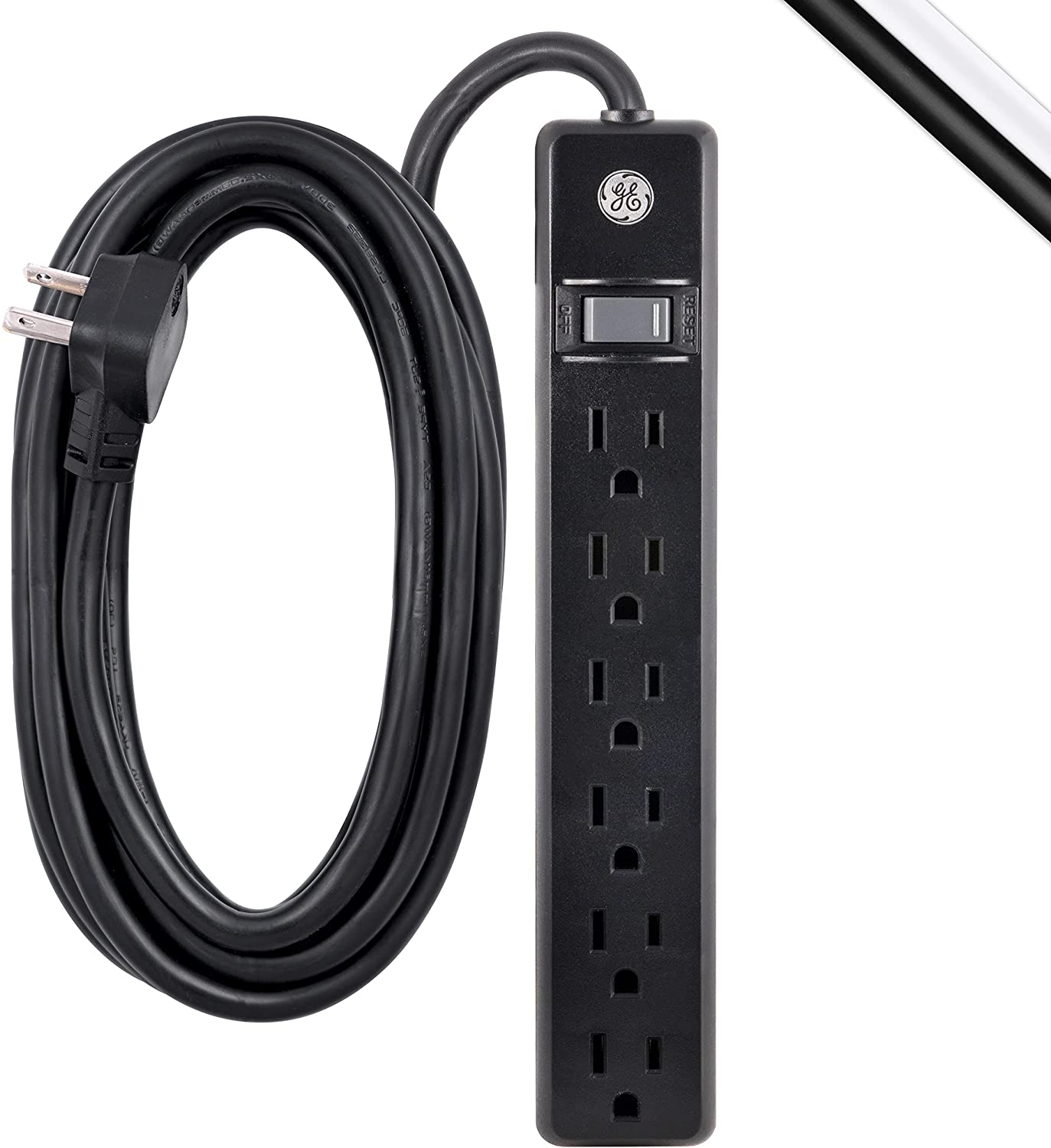 GE, White, 6 Outlet 2 Pack, 2 Ft Cord, Switched Power Strip, Integrated Circuit Breaker, Overload Protection, Wall Mountable, 3 Prong, UL Listed, 14833, Count