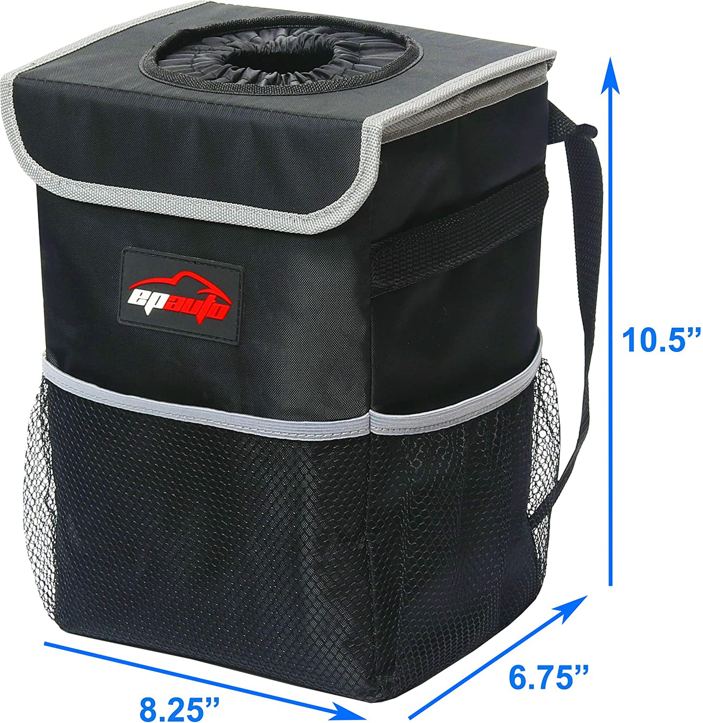 EPAuto Waterproof Car Trash Can with Lid and Pockets Includes Trash Bags