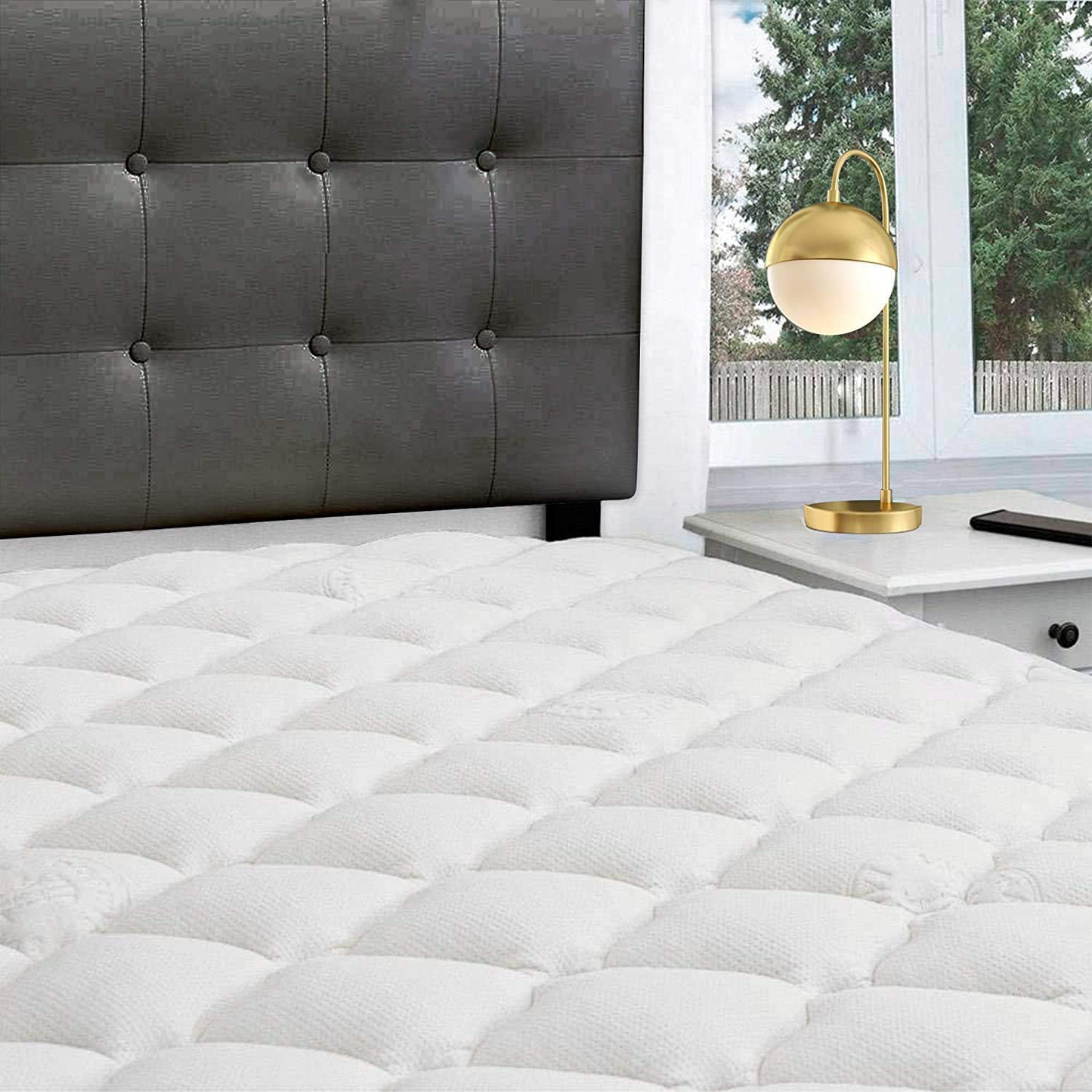 eLuxurySupply Double Thick Rayon Bamboo Mattress Topper with Fitted Skirt - Extra Plush Cooling Bamboo Mattress Pad - Hypoallergenic Down Alternative Fill - Full